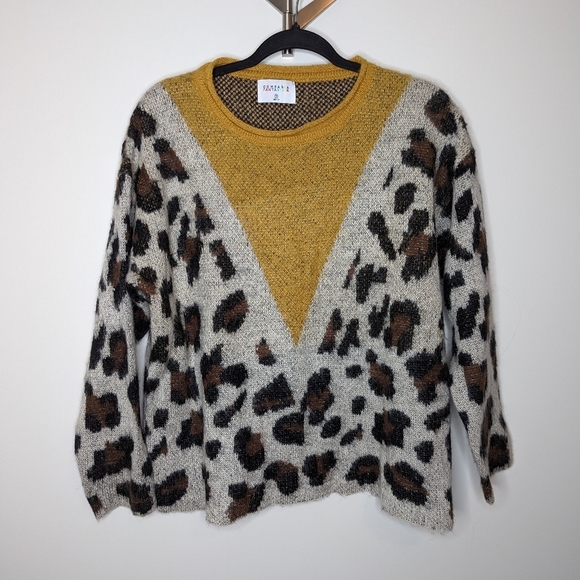 Compañia Fantastica Leopard Print Sweater with Mustard Accent | Size Small - Picture 2 of 5